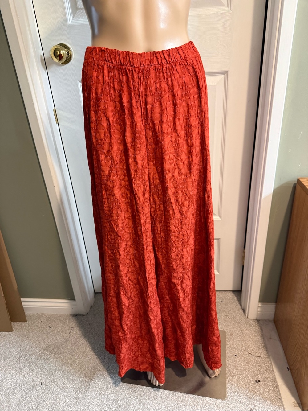Vintage 90s CP Shades Sausalito Skirt Womens S Crinkled Rayon Maxi Orange Boho